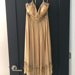 Gold beaded Cache halter dress